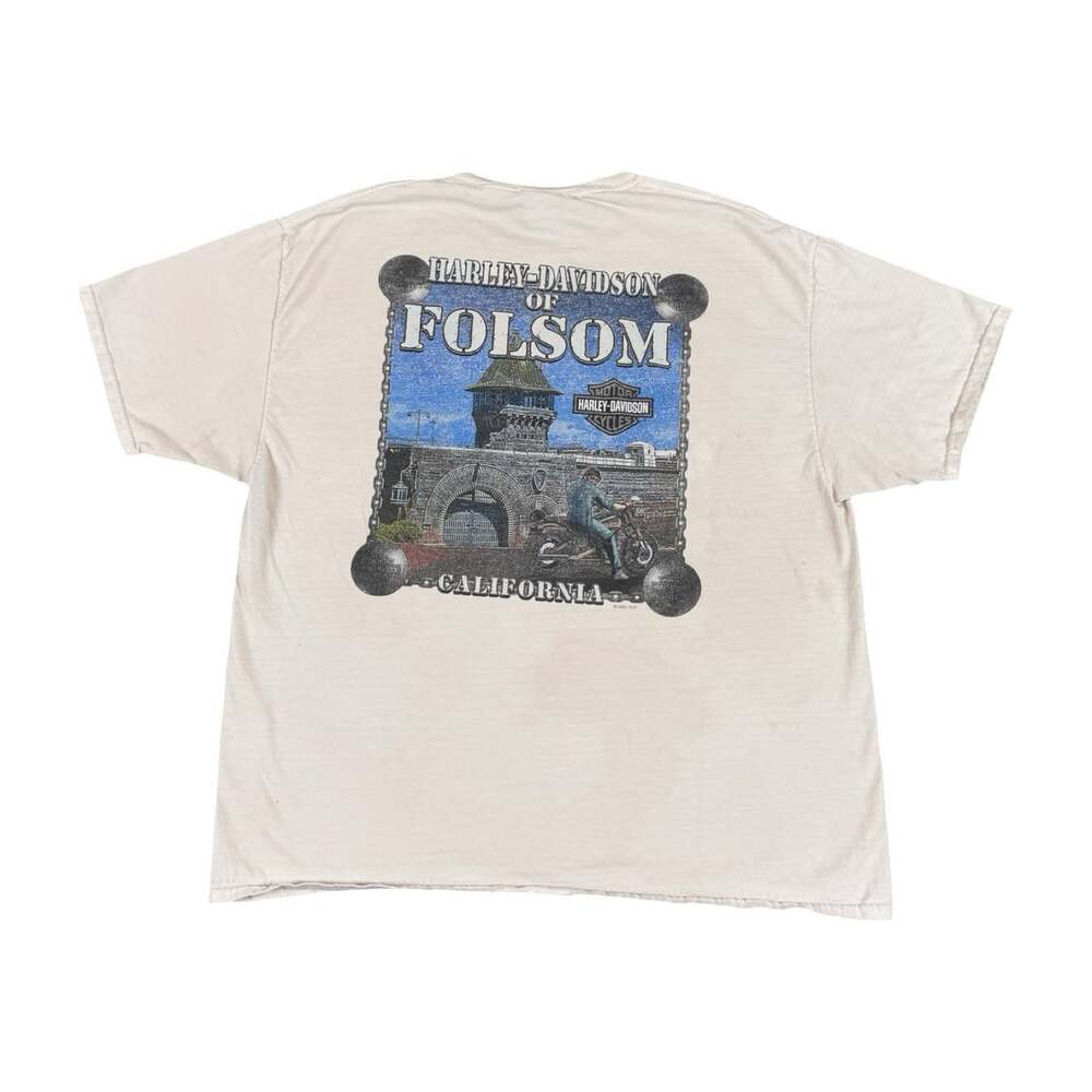 Harley Davidson Thrashed And Distressed Folsom California Prison Tshirt Size XL